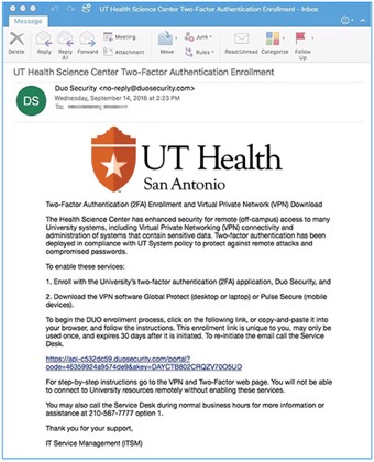 image of two factor enrollment email